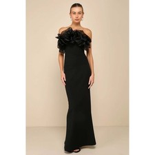 Lulus Evening Excellence Black Ruffled Strapless Mermaid Maxi Dress Size Large