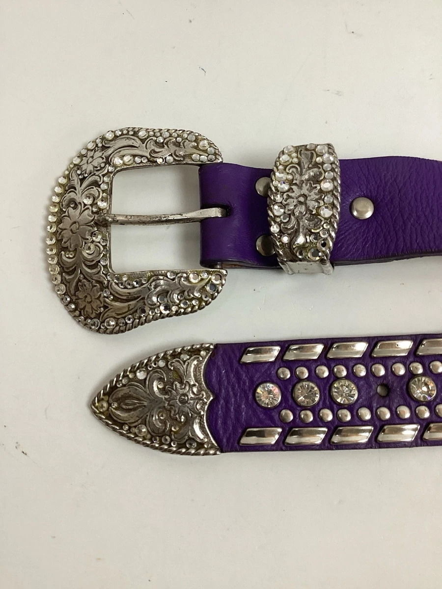 Black Embossed Leather Belt Purple Sparkle Buckle 90s Y2K y2k belt - TikTok Shop main image 2