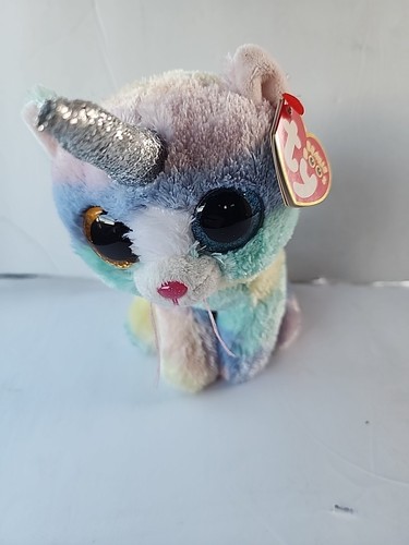 Ty Heather Unicat Beanie Boos corno unicorno gatto pastello cravatta tinta arcobaleno 6" - Foto 3 di 14