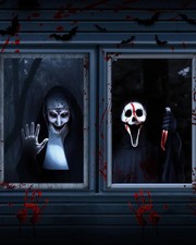 2pcs Halloween Window Cover Decor, Scary Ghost Curtain Outdoor Without printed