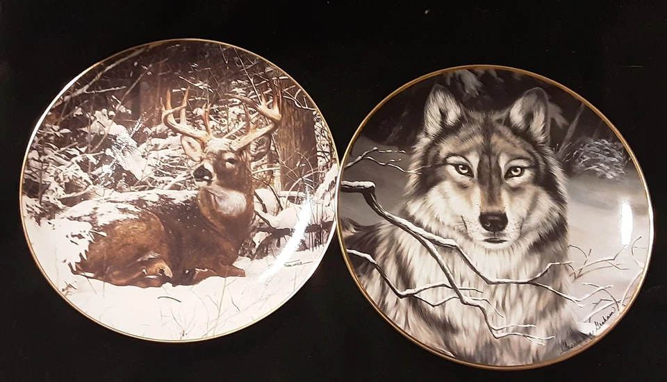 Franklin Mint Call of the Wild (Wolf) & Danbury Mint Winter Stag (Deer) Plates - Image 3 of 4