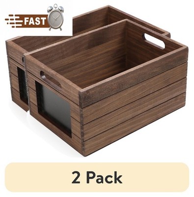 (2 pack)Wood Storage Crate With Chalkboard Label