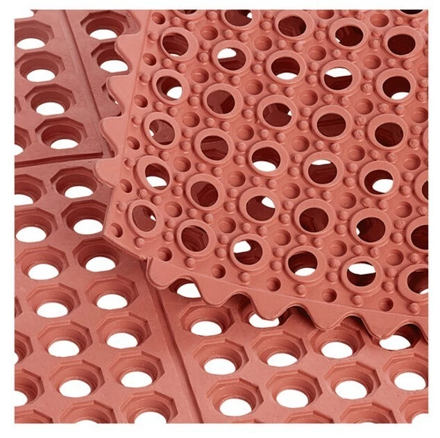 Apache Mills 3' x 3' Grease Resistant Red Interlocking Anti-Fatigue Mat 5/8 inch - Image 3 of 4