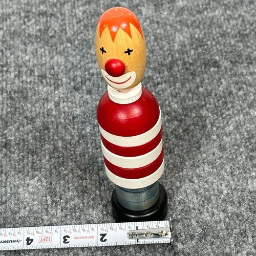 Anelli impilabili in legno giocattolo vintage pagliaccio rosso bianco blu patriottico 7" giri sezione centrale - Foto 10 di 10