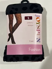Joyspun Women's Red Opaque & Black Flocked Leopard 2 Pack Tights Size Small