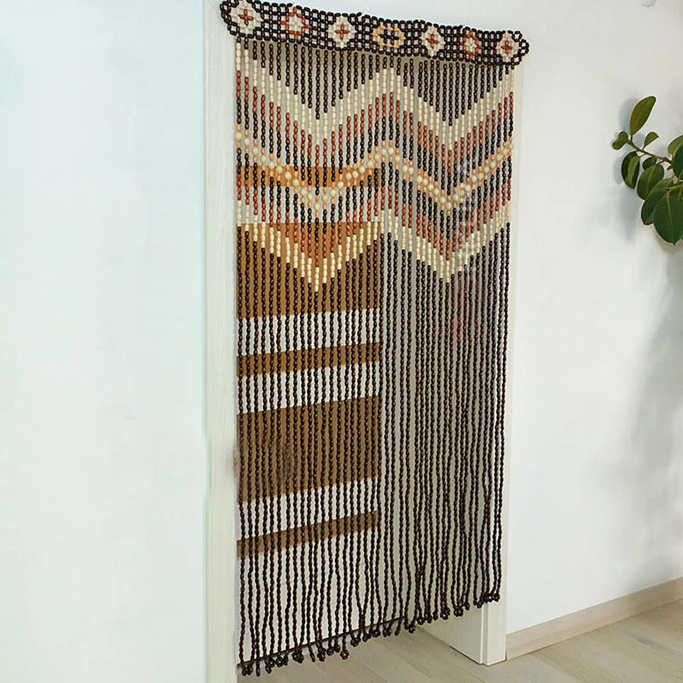 Cuentas de madera cortina de puerta, cuentas, cuerdas, boho, diseño del hogar, 40 hilos Foto 2 de 4
