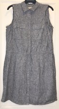 Michael Kors Large Black Frayed Sleeveless Snap-Button Drawstring Linen Dress