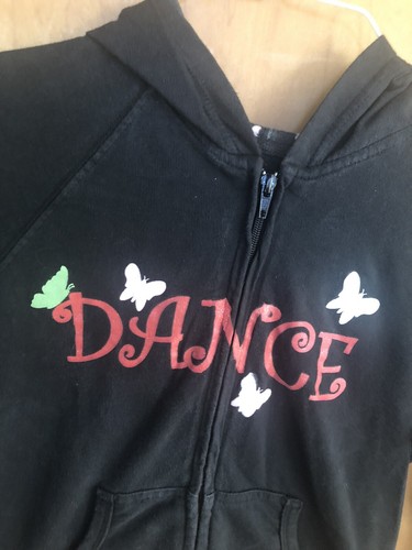 Girls Black “Dance” Hooded Zippered Sweat Shirt Medium 10/12 - Picture 2 of 4