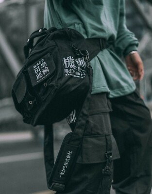 Niepce Men's Japanese Streetwear Black Crossbody Shoulder