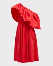 ALEXANDER McQUEEN COUTURE ONE-SHOULDER RUFFLED TWILL MIDI DRESS Sz 44IT/8US