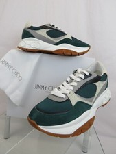 JIMMY CHOO LANDON GREEN GRAY SUEDE BLACK LEATHER PLATFORM SNEAKERS 44 11