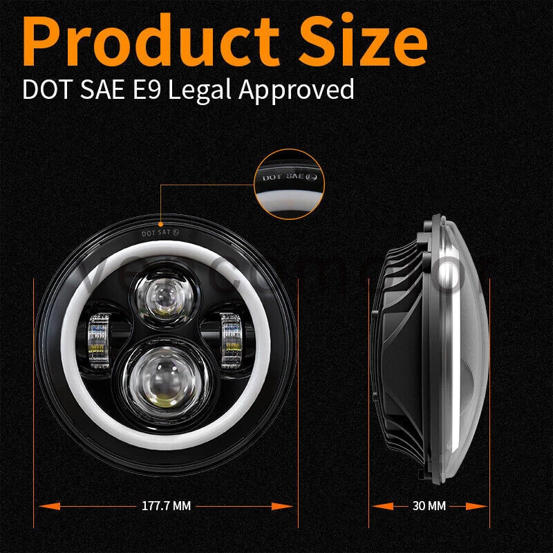 7-дюймовые черные светодиодные фары дальнего ближнего света дневные ходовые огни подходят для Dodge D100 D200 D300 Colt Dart - Изображение 3 из 4