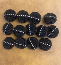Black Corded Covered Buttons w/ Row of Rhinestones in Black Settings 29mm