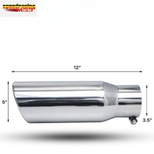 12 Slant Stainless Steel 3.5 Inlet 5 Outlet Muffler Angle Cut Roll Tip Chrome