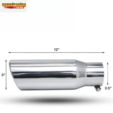 12" Slant Stainless Steel 3.5" Inlet 5" Outlet Muffler Angle Cut Roll Tip Chrome