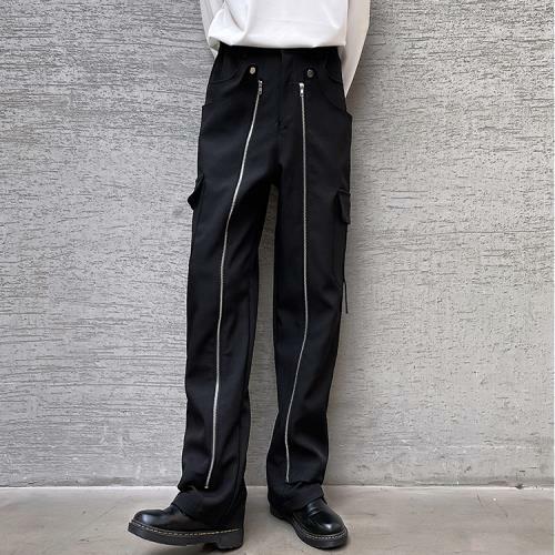 Men Fashion Design Punk Gothic Zipper Pants Casual Multi-pocket