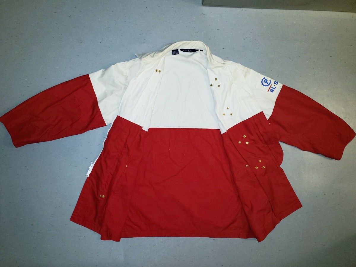 Vtg 90s Ralph Lauren POLO RL CP 93 Fireman Toggle Jacket Sz L Red 