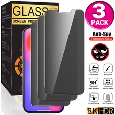 3x iPhone 17 16 15 14 13 Pro Max Privacy AntiSpy Tempered Glass Screen Protector