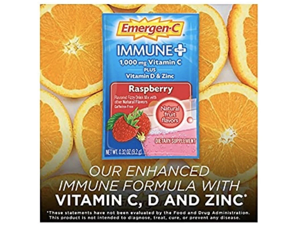 34 Count 30 + 4 BONUS Emergen-C IMMUNE PLUS Raspberry VITAMIN D Zinc C B - Image 3 of 4