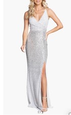  NWT Dress The Population Jordana Sequined Side Slit Gown, Sz Small 328