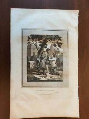 ANTIKER BIBLISCHER S/W GRAVUR - DIE VERLORENEN KEHREN ZURÜCK /1827-36