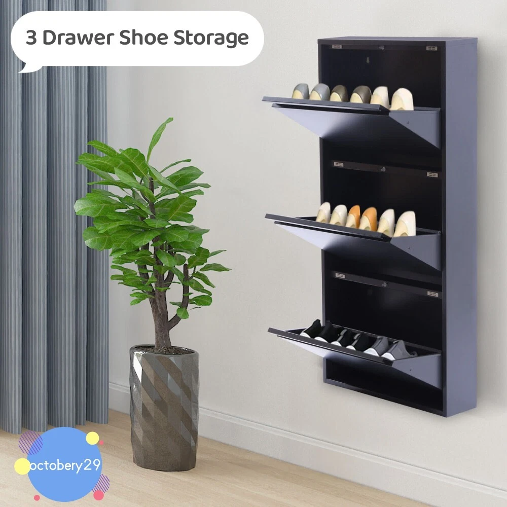 Wall Modern Shoe Rack-No-Assembly 3 Drawer Storage Metal Cabinet | eBay