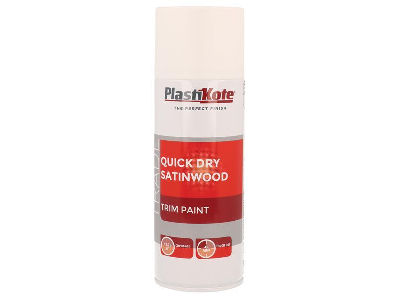 Plastikote Trade Quick Dry Trim Spray Satinwood White 400Ml. - White - Image 7