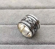 925 Sterling Silver Wide Twisted Band & Spinner Handmade Ring For Men & Women
