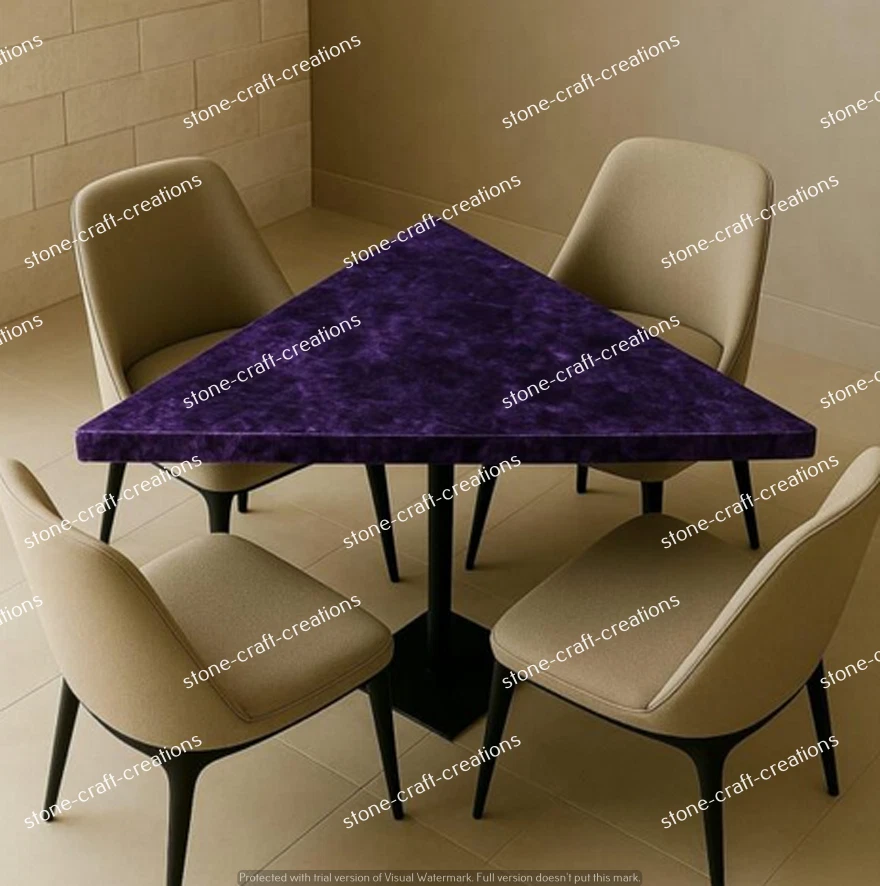 Handmade Triangle Purple Amethyst Coffee Table – Natural Gemstone Crystal Slabs - Image 3 of 4