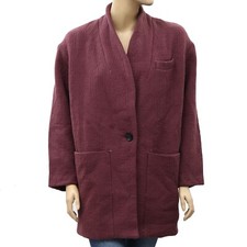 IRO Barton Coat Jacket Top Solid Oversized Cardigan Blazer Burgundy S-36 211450
