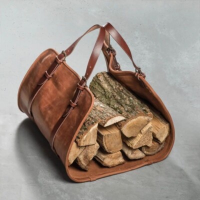Leder Holztragetasche, Scheitholzträger Brennholzhalter Echt Rindsleder Tasche