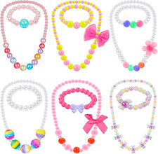 6 Sets Toddler Jewelry for Little Girls Baby Beaded Necklace and Bracelet Costum