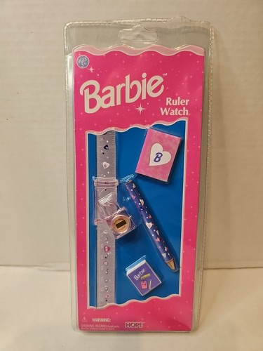Vintage 1997 Barbie Lock Ruler Watch Quartz Digital + Erasers & Pencil #26271