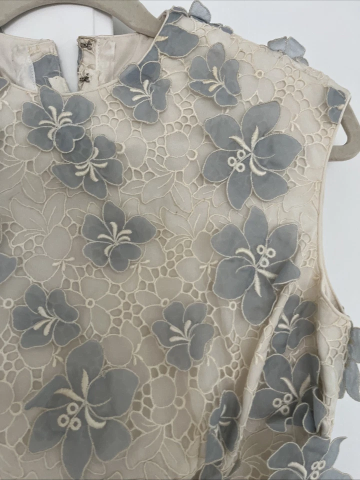 Precioso Top Vintage Lillie Rubin Con Flores Azules 3D Crema Años 70 Foto 3 de 4