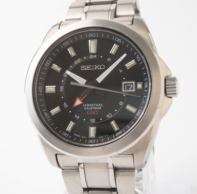 SEIKO PERPETUAL CALENDAR SBQJ015/8F56-00M0 Quartz GMT Black Titanium 40 mm Used