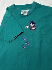 VTG The Disney Store Aqua Green Youth XS Embroidered Minnie Mouse Kids T Shirt
