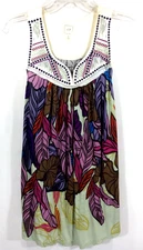 ANTHROPOLOGIE One September Size P Sleeveless Embellished Feather Print Top