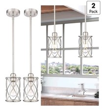 2 Pack Brushed Nickel Modern Pendant Lights w Clear Glass Fixture Kitchen Island