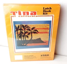 Vintage Tropical Palm Trees Ocean Latch Hook Rug Wall Hanger Kit 20 x 27" SEALED