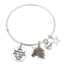 Unicorn Charm Bangle Bracelet, Unicorn She Believed She Could So She Did Bangle,