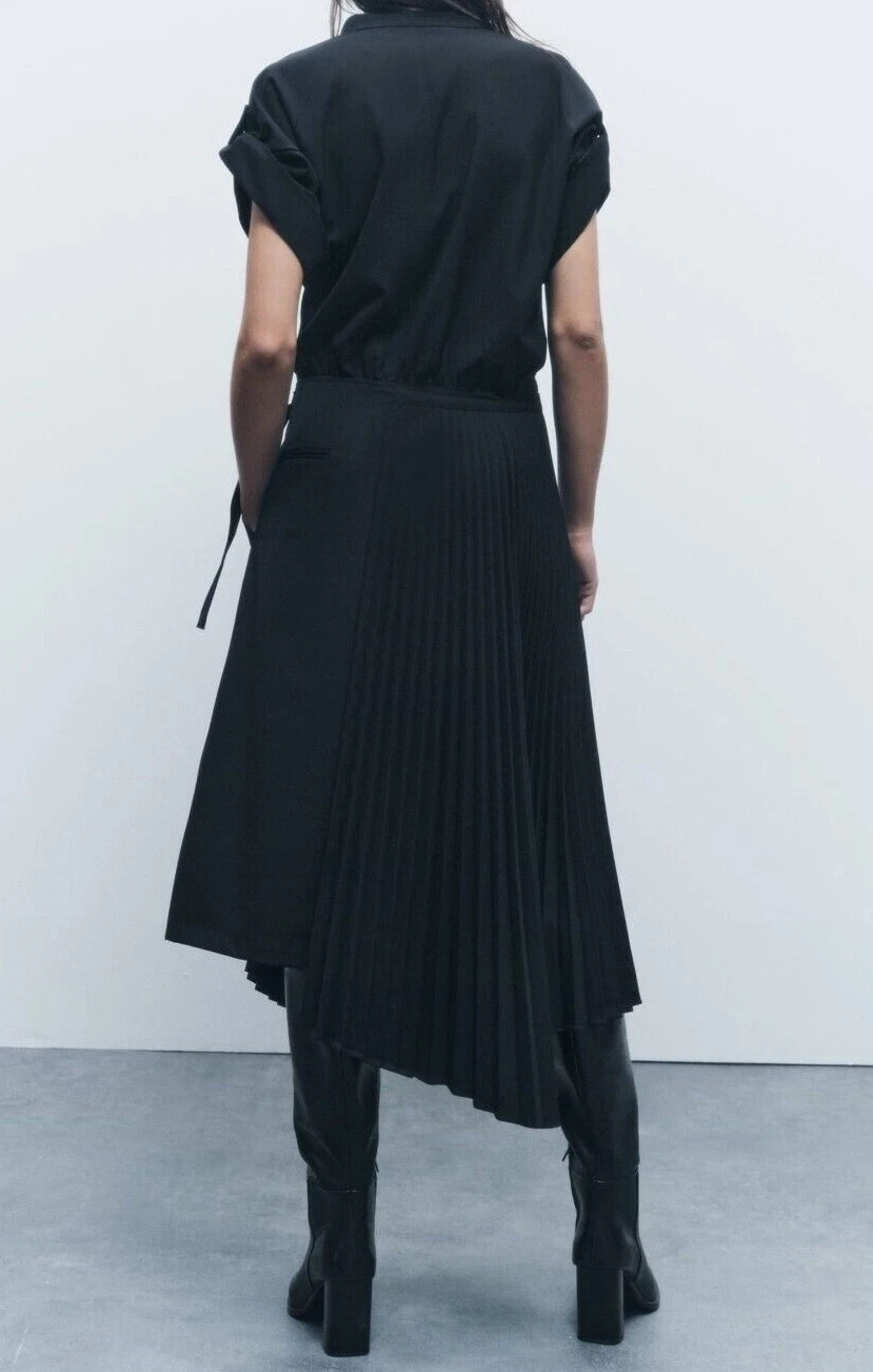 ZARA WOMAN SIZE M MIDI ZW COLLECTION DRESS WITH PLEATED SKIRT BLACK 4786/339 NEW thumbnail 6