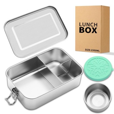 SUTETLW Stainless Steel Bento Lunch Box 1500ML,3 Compartment 1500ml, Silver 