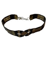 Vintage Art Deco Inspired Black Gold Metal Panel Stretch Chain Belt