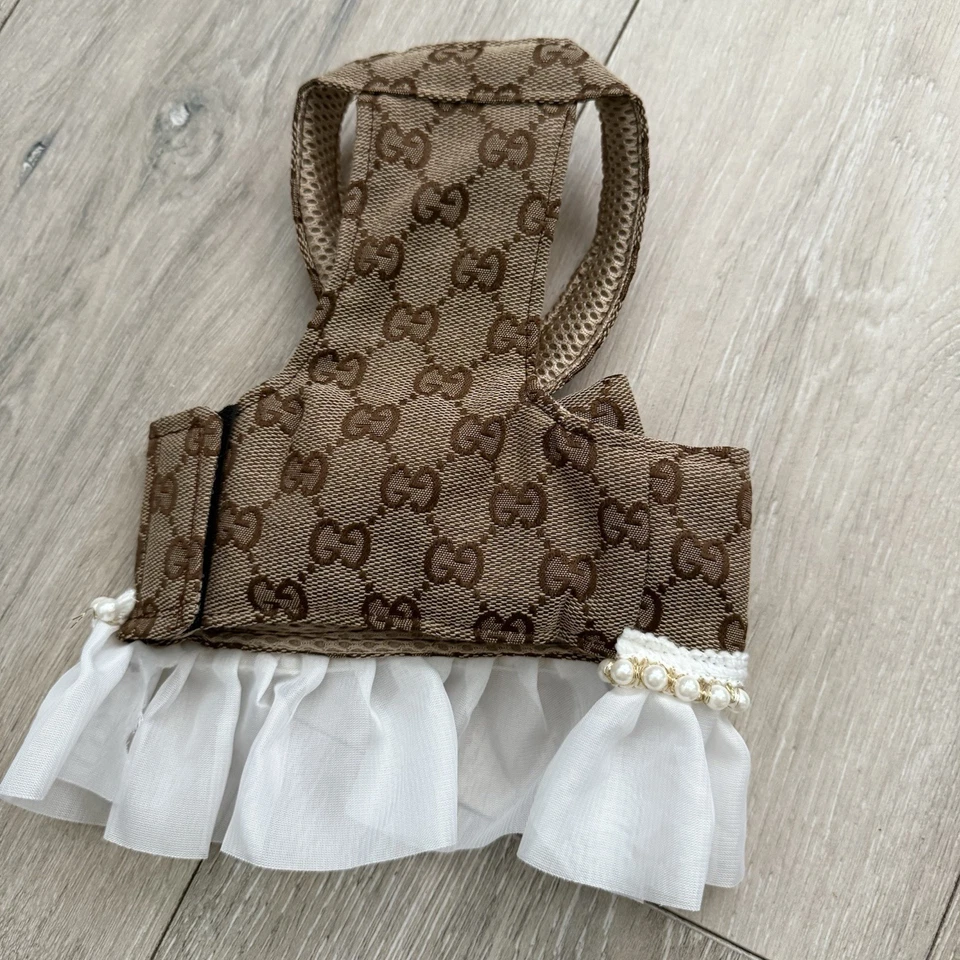 Arnés para perro marrón y blanco con arco talla M Foto 2 de 4