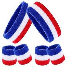 6Pcs Sweatbands Set 80s 90s Neon Sports Headbands One Size Red, White, Blue