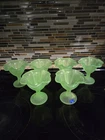 Vintage Uranium Pedestal Ice Cream/Sherbet Bowls Green Depression Glass Lot of 6