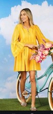 Mud Pie Eyelet Dress Bell Sleeve Babydoll Mini Dress Yellow Large India