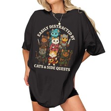 "Easily Distracted By Cats  Side Quests" Multi-Class RPG Cat Graphic Tee Gamer