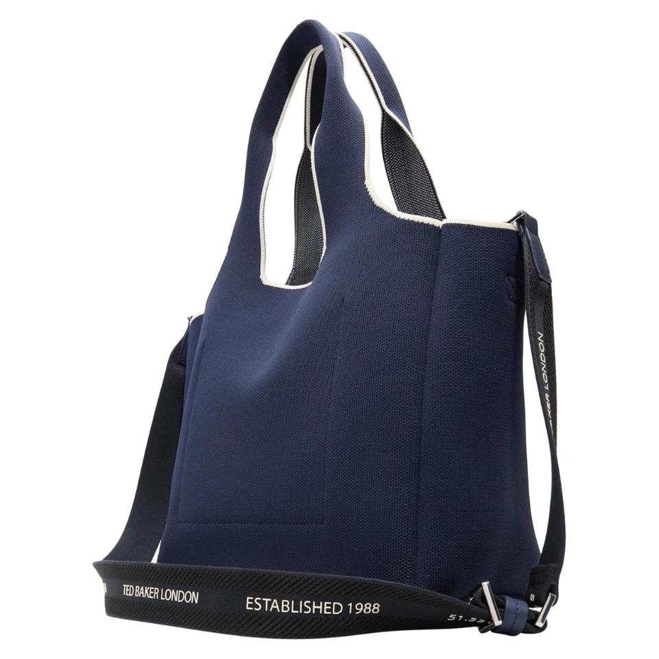 Ted Baker 女式海军蓝 Sara 可拆卸织带提花针织翻盖托特包 OS 全新 — 第 3/3 张图片