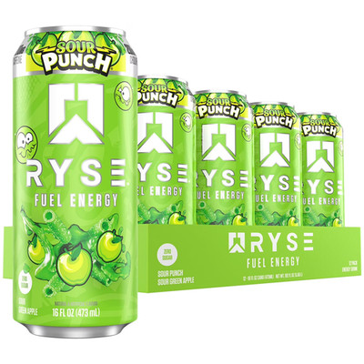 RYSE Fuel Energy Drink Sour Punch Green Apple 12 Pack 16 fl oz Cans